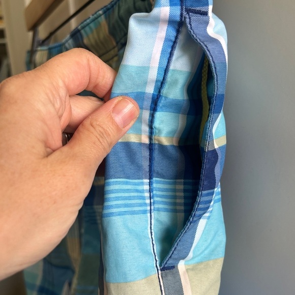 EUC Tommy Bahama size Small men’s swim trunks. Blue plaid. Drawstring. Pockets - Picture 5 of 8